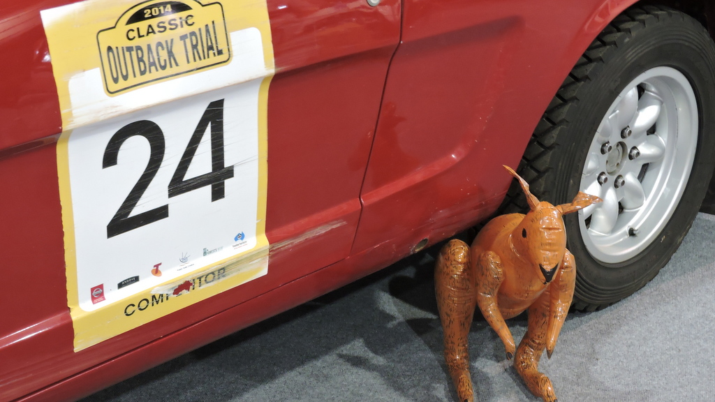 Scratch on the side of the Mustang and a blow up kangaroo