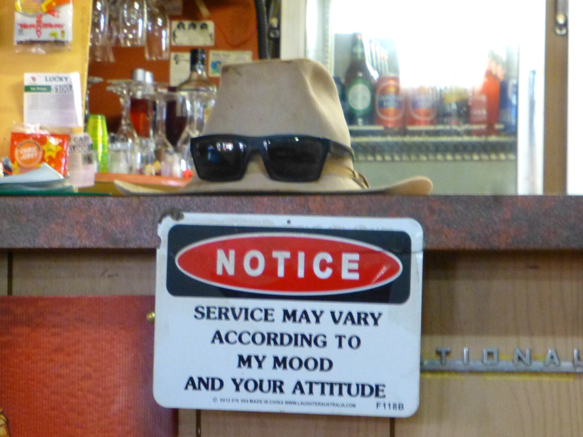 Sign on counter at Stuarts Well