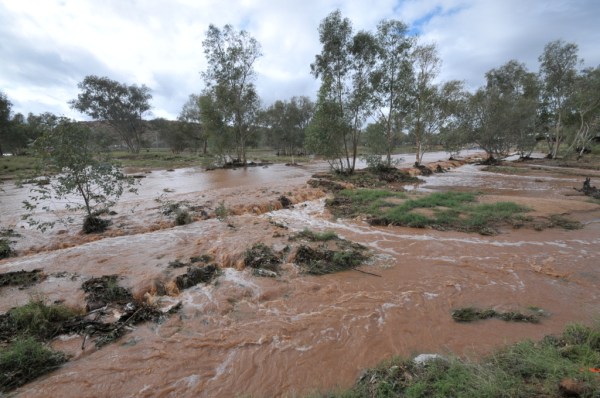 The Todd River is well and truly flowing after extraordinary rains
