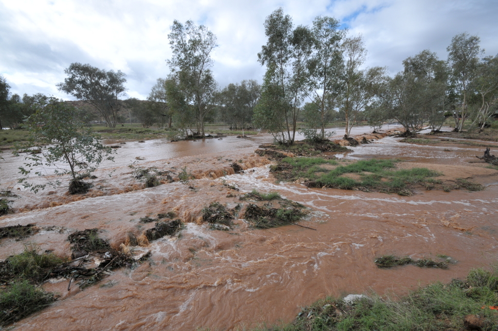 The Todd River is well and truly flowing after extraordinary rains