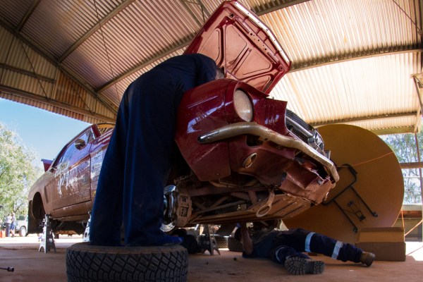 Warren Briggs and Gerry Bashford's Mustang in service after a tough day